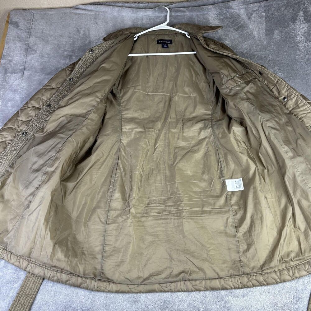 Lands' End Coat‎ Womens Small Tan Khaki Quilted Belted Snap Front Insulated - Picture 4 of 11